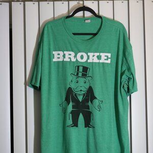 Funny Green Monopoly Broke Tee Shirt Size XL